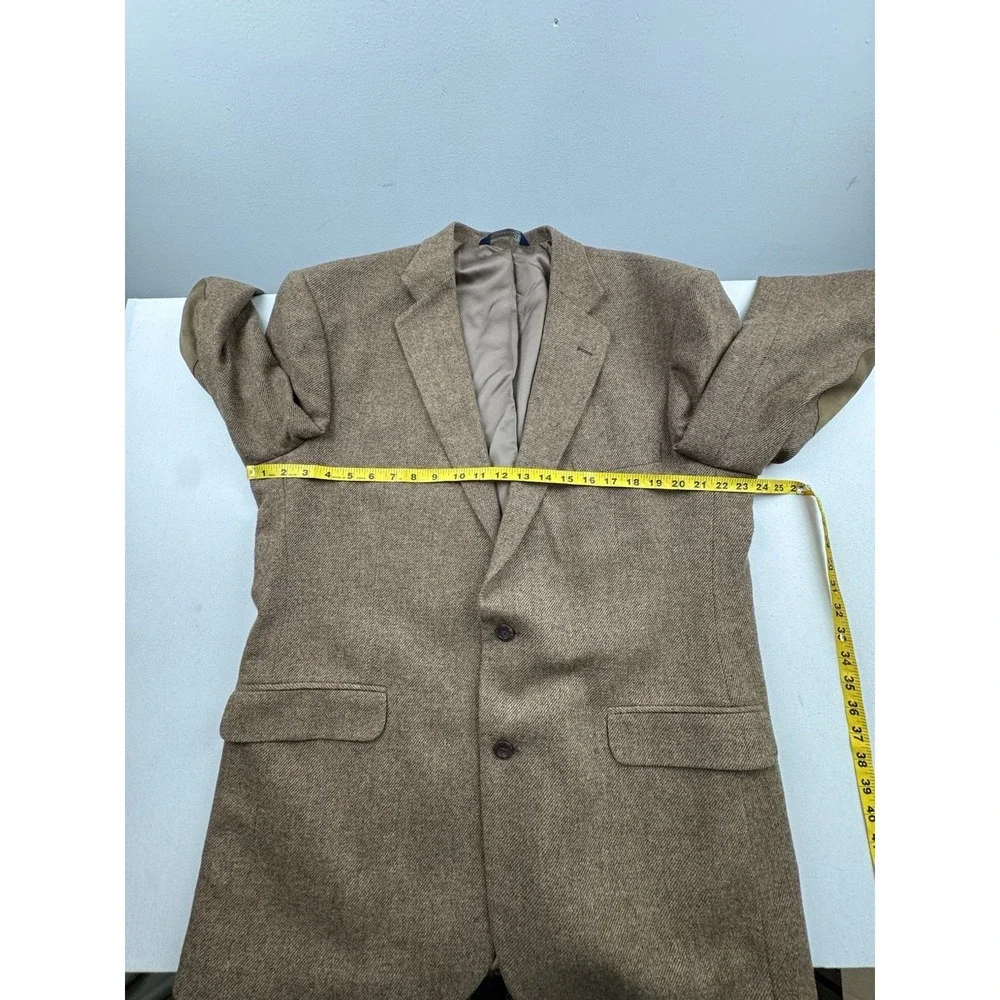 Stafford Jacket Blazer Mens Size 46L Brown Lambswool‎ Blend Elbow Patches
